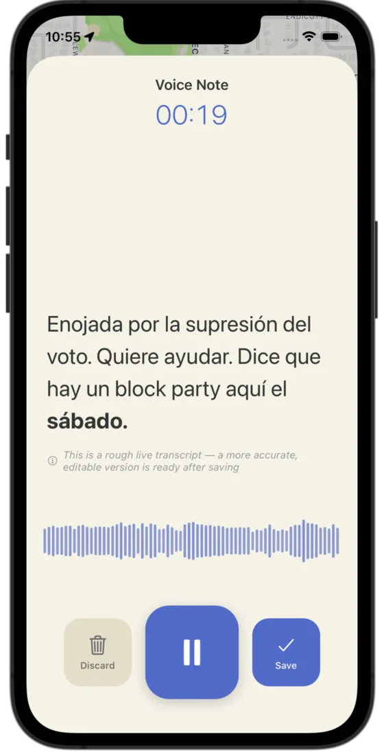 Live voice-note transcript on mobile