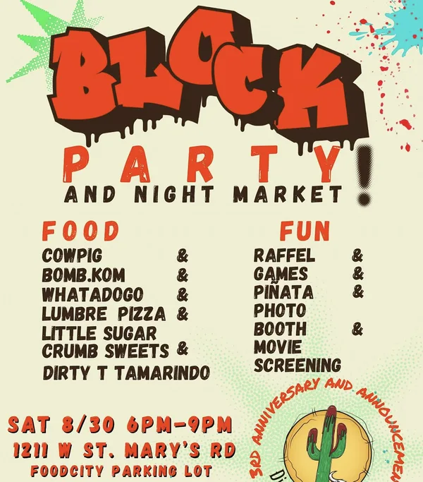 Instagram post from dirty_t_tamarindo: a Block Party and Night Market flyer